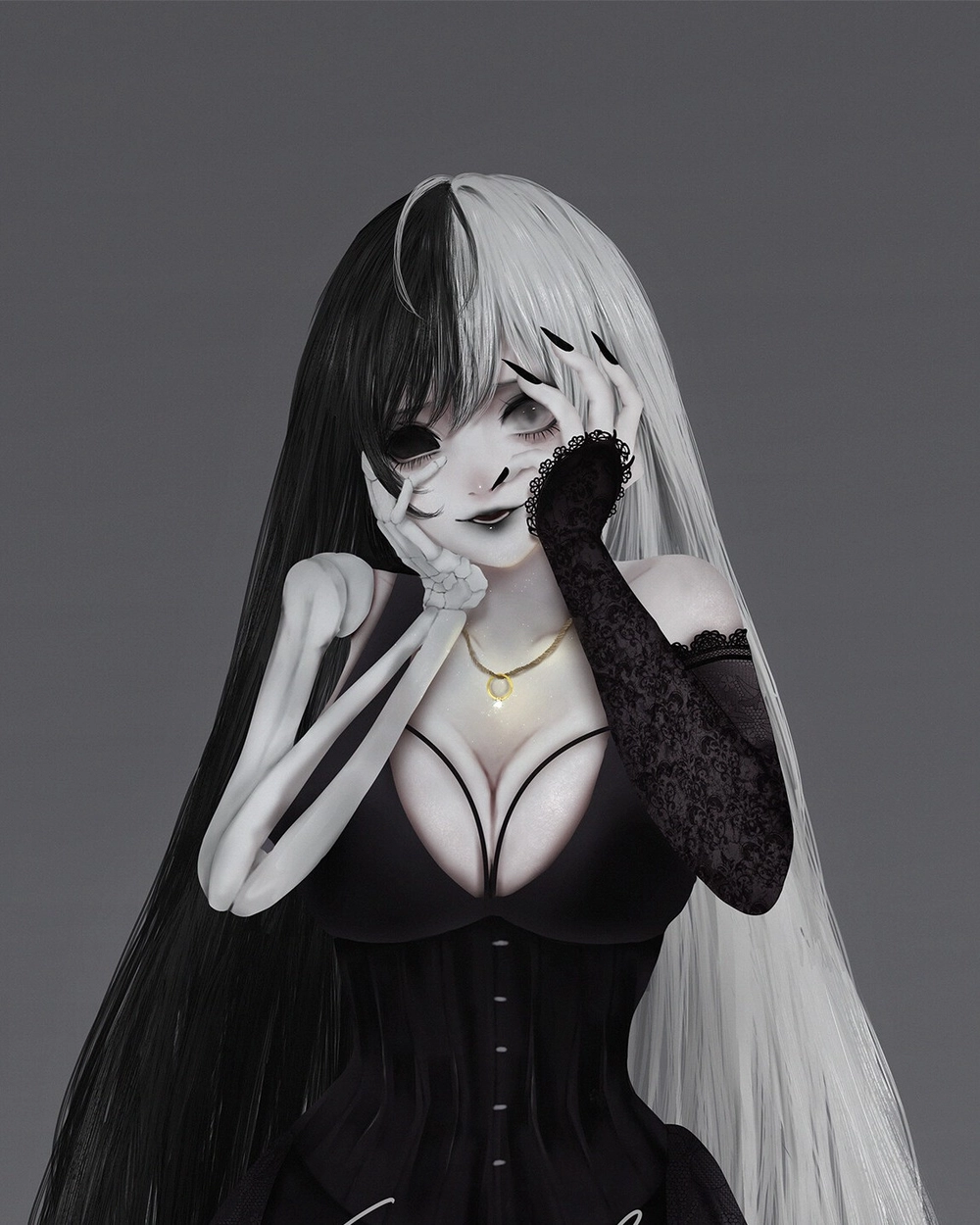 ảnh anime màu đen tóc trắng