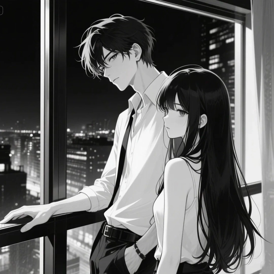 ảnh trắng đen đôi anime chill