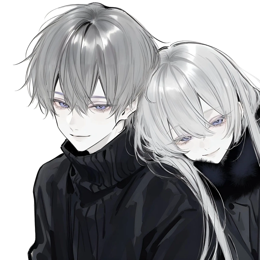 anime cặp đôi trắng đen đáng yêu