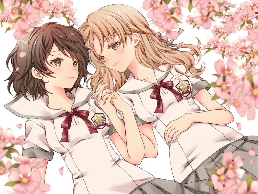 anime nắm tay trong hoàng hôn