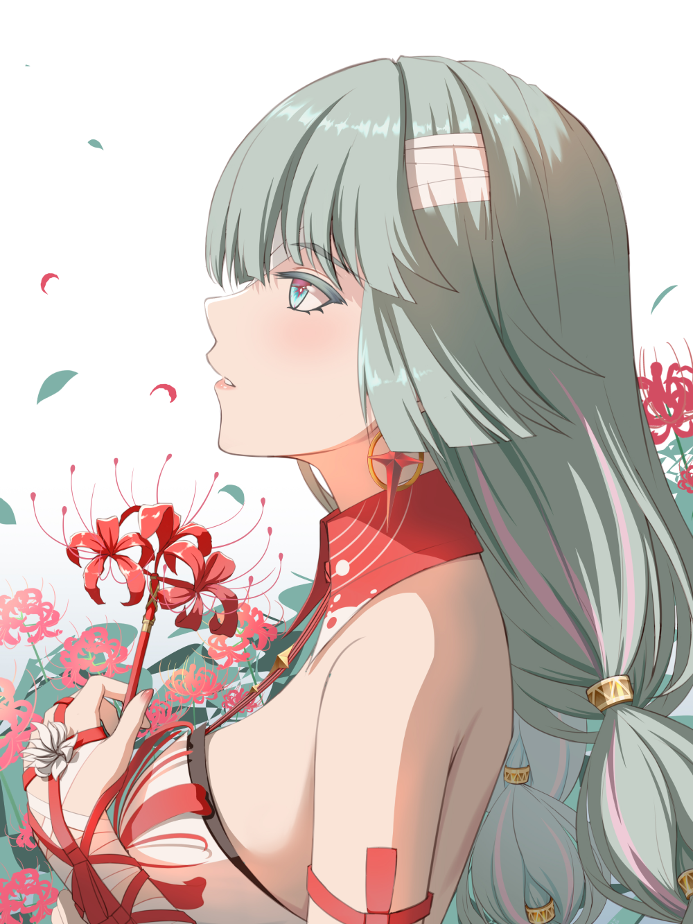 Anime nam với ánh mắt buồn bên hoa bỉ ngạn