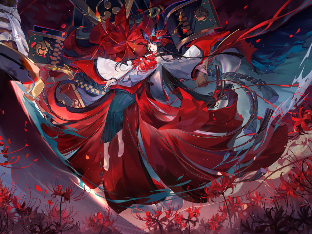 Cô gái anime cài hoa bỉ ngạn trên tóc