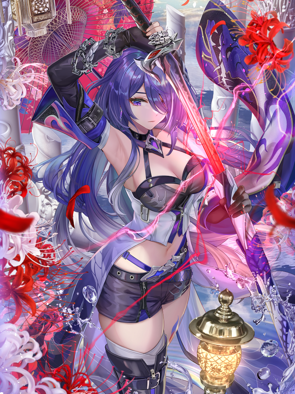 Cô gái anime ngồi giữa biển hoa bỉ ngạn