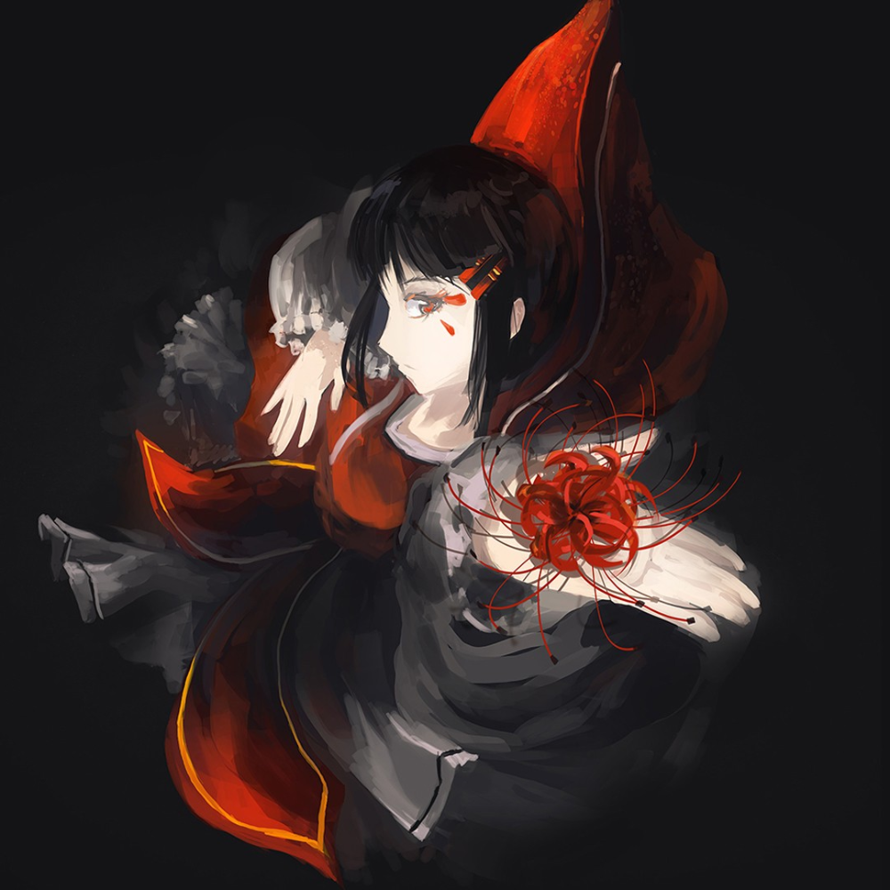 Hình anime nữ cạnh hoa bỉ ngạn đỏ