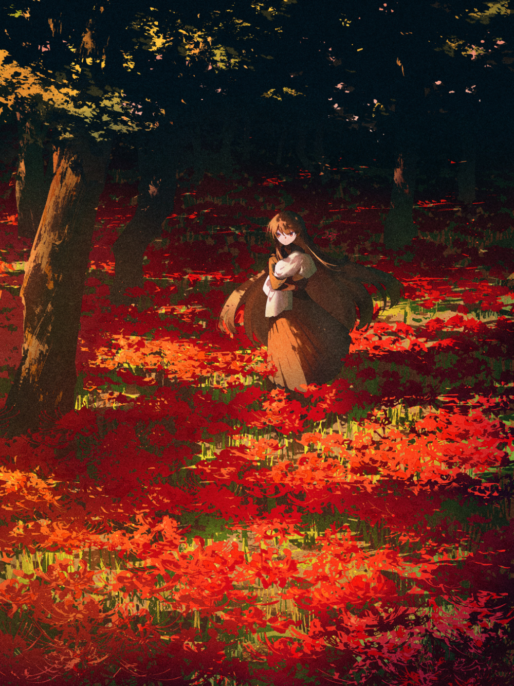 Nam anime cầm cánh hoa bỉ ngạn