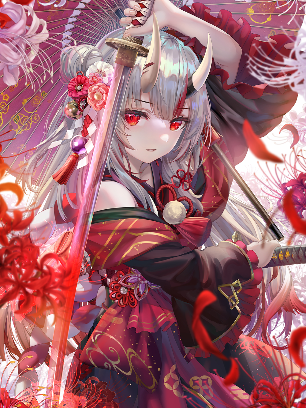 Nữ anime bước đi giữa hoa bỉ ngạn