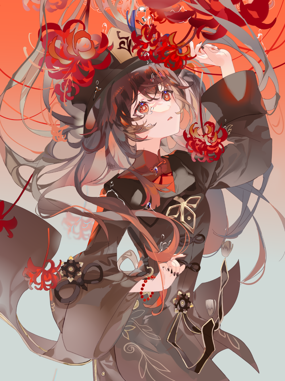 Thiếu nữ anime ôm bó hoa bỉ ngạn