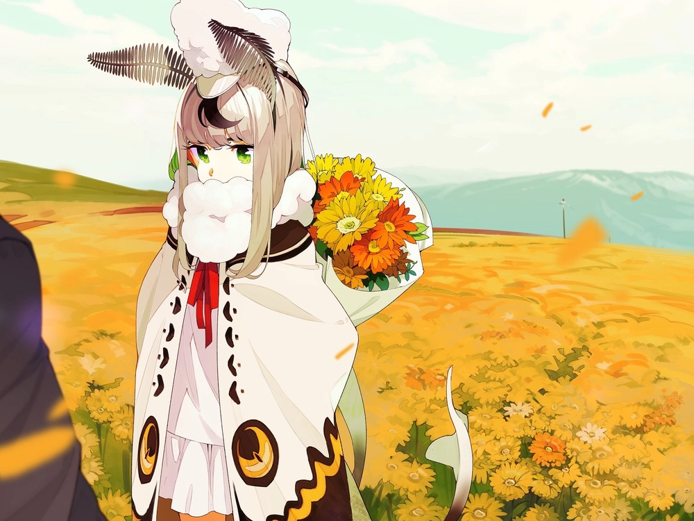 ảnh anime cánh đồng hoa vàng