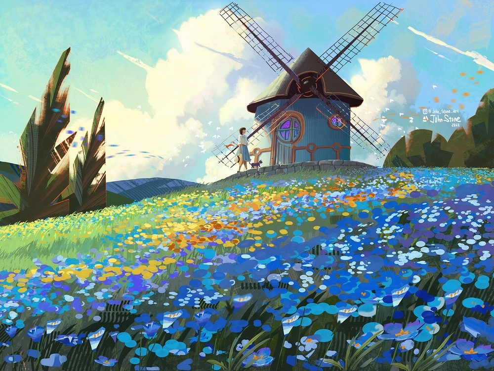 ảnh anime đồng quê hoa nở