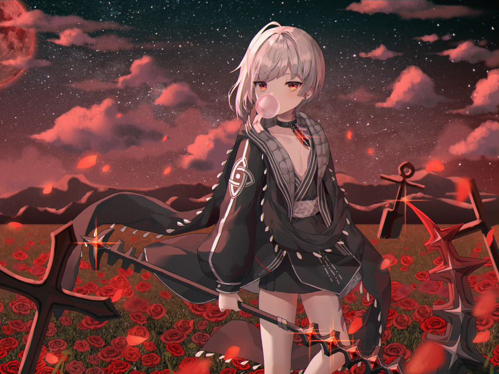 anime hoa hồng cận cảnh