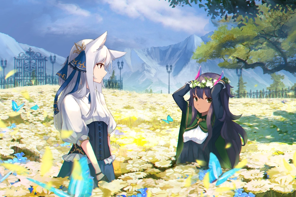 cánh đồng hoa anime mùa xuân