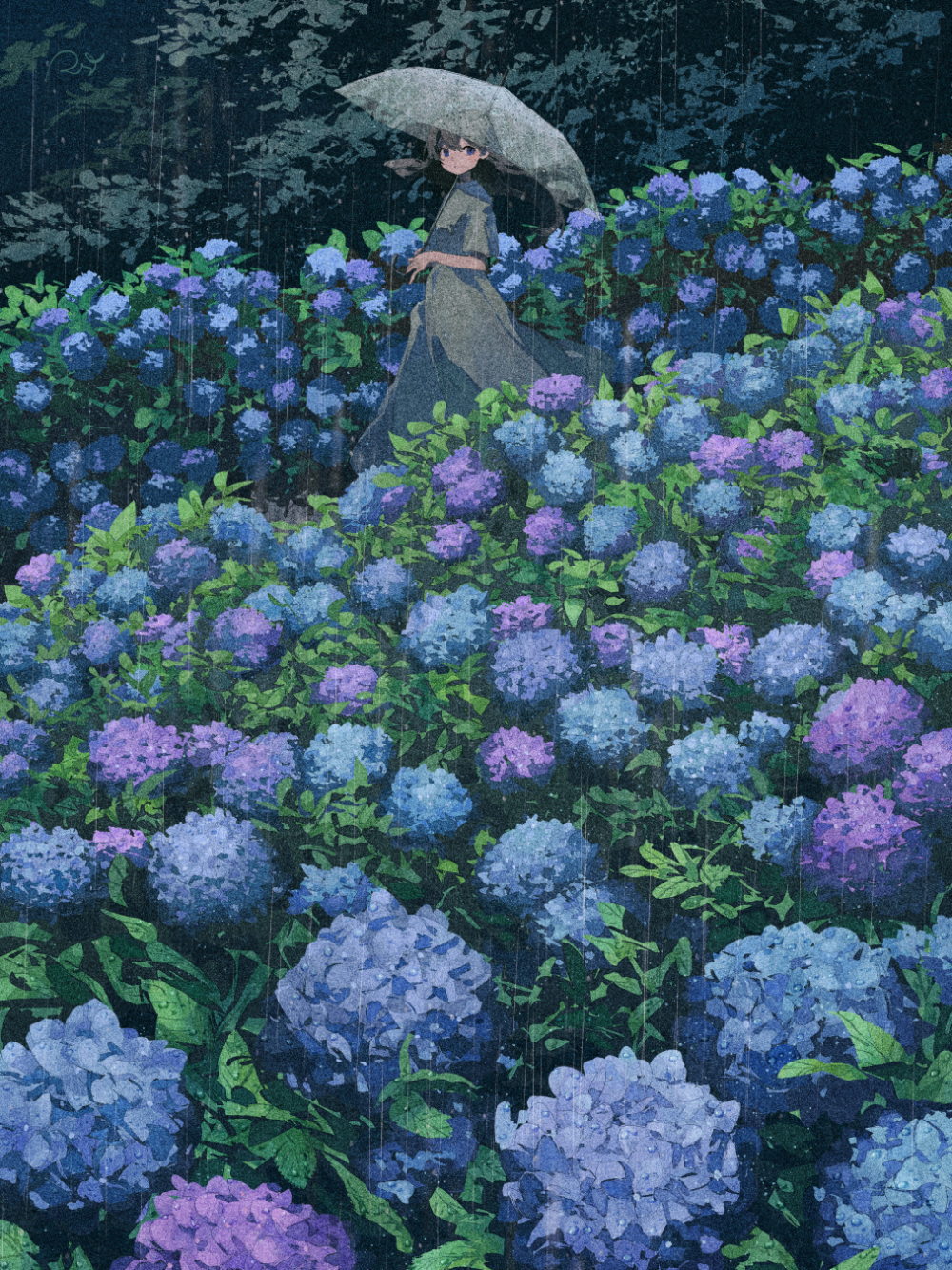 hoa cẩm tú cầu anime nền tối