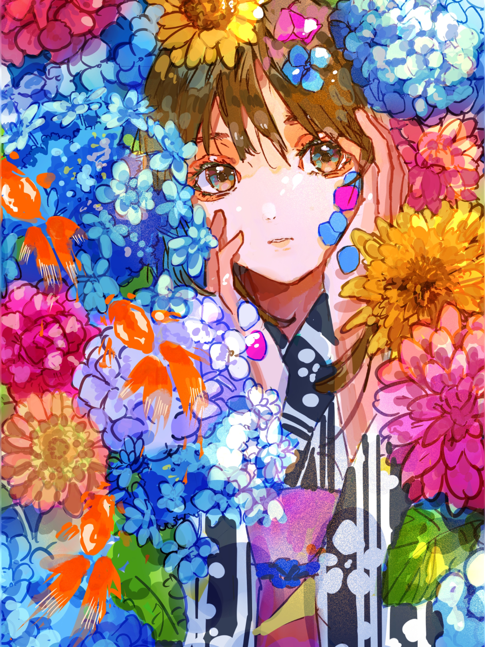 hoa cẩm tú cầu anime sắc tím