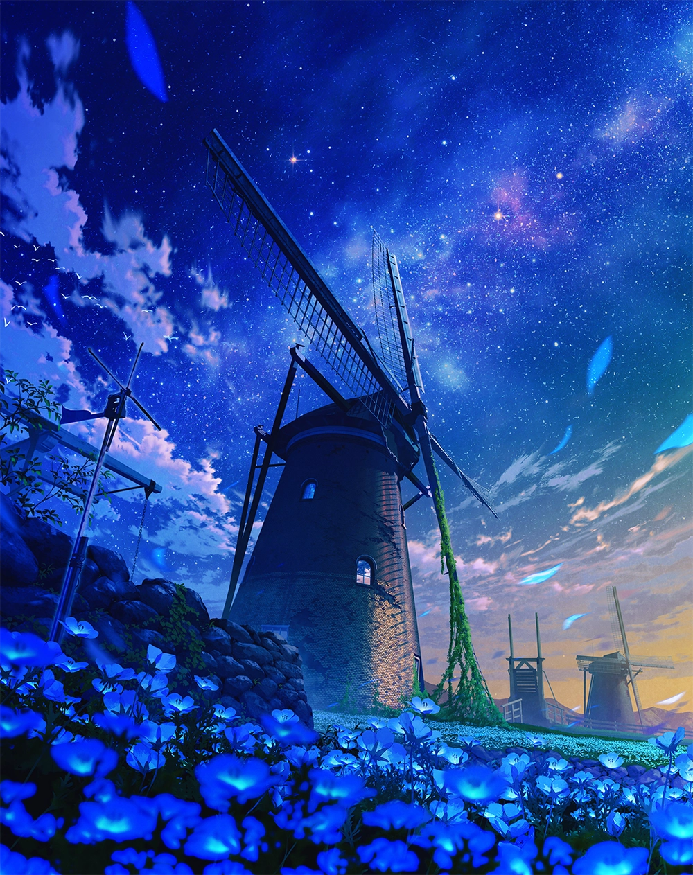 phong cảnh anime cánh đồng hoa