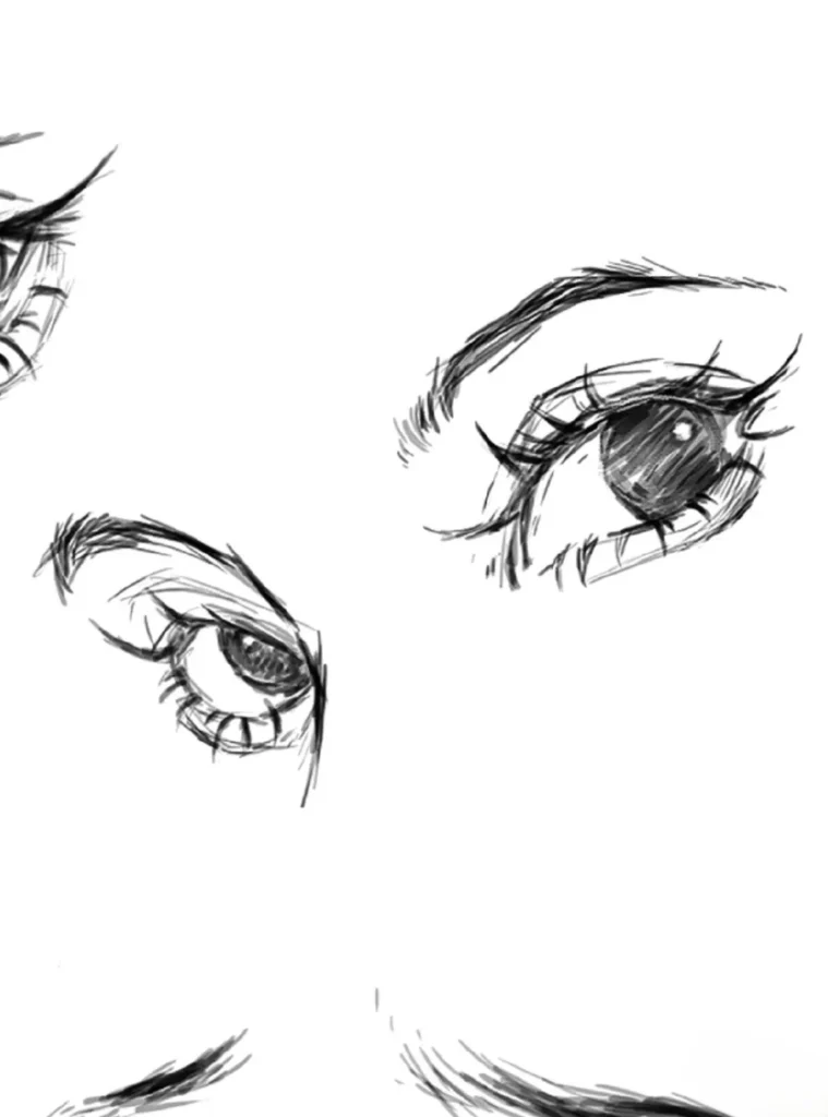 ảnh chụp bản phác thảo vẽ mắt anime nữ