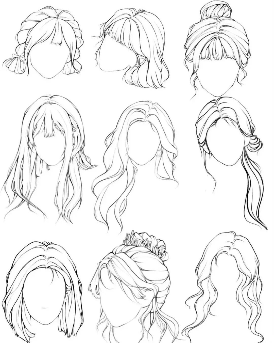 bộ hình vẽ tóc anime nữ cá tính