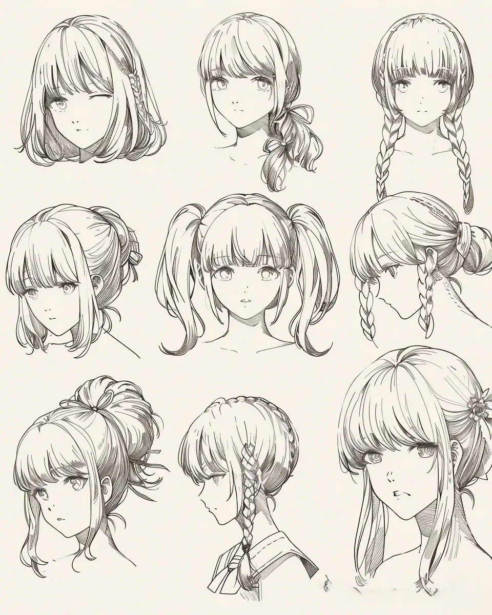 mẫu tham khảo vẽ tóc nữ anime hiện đại