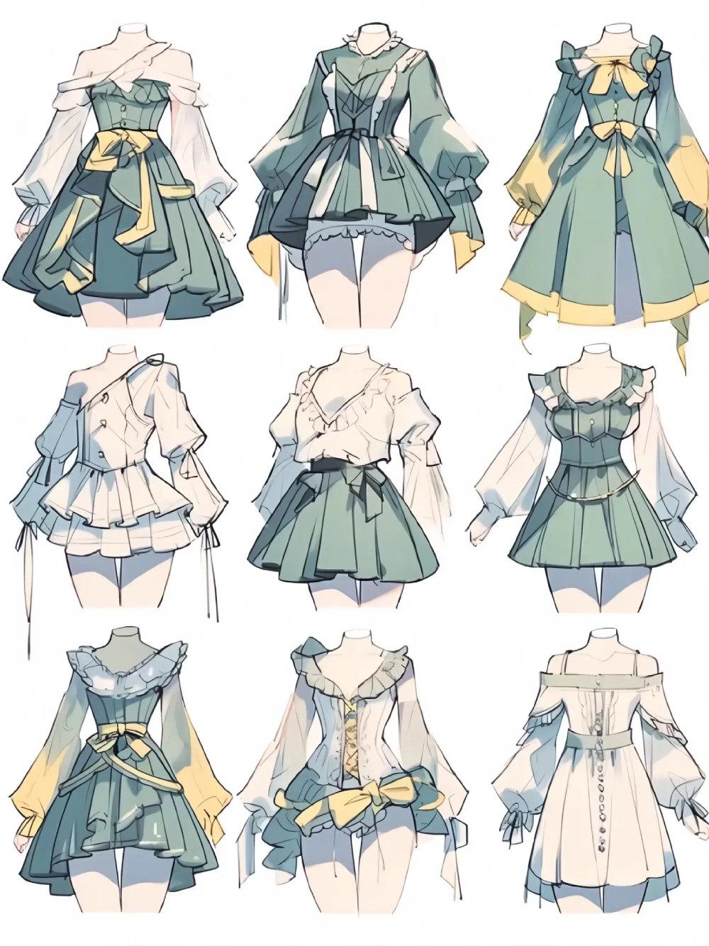 mẫu vẽ váy anime nữ nhẹ nhàng