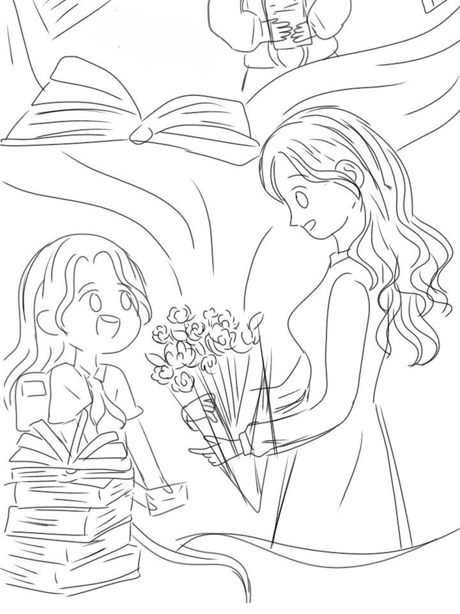 vẽ cô giáo anime tạo dáng