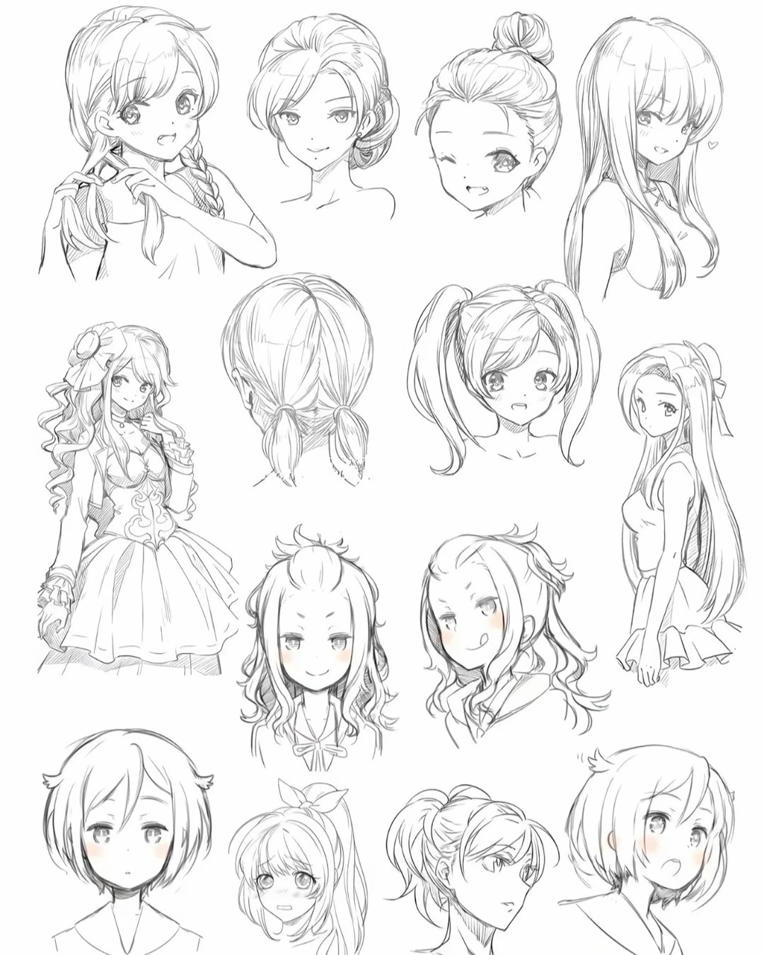 vẽ tóc anime nữ đơn giản 6