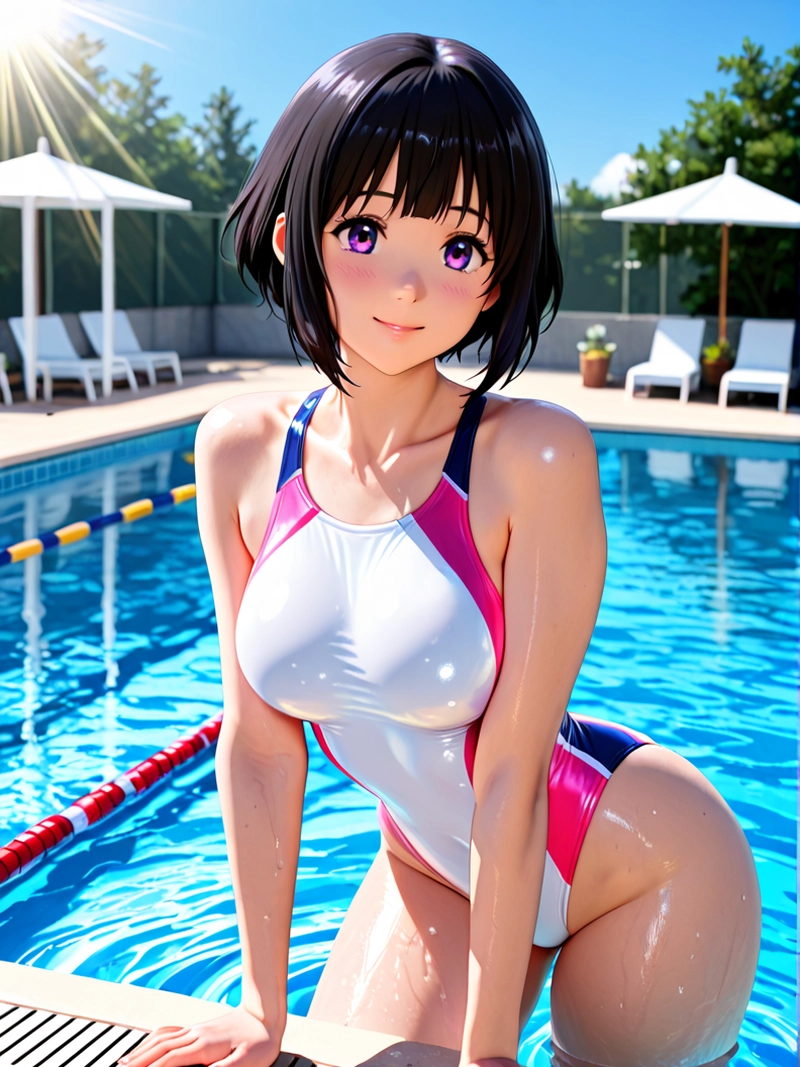 Ảnh ecchi anime cô gái mặc đồ bơi xanh hồ bơi