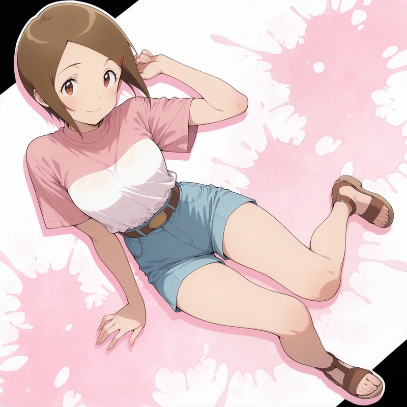 Ảnh ecchi anime cô gái nằm trên giường áo hồng nhạt