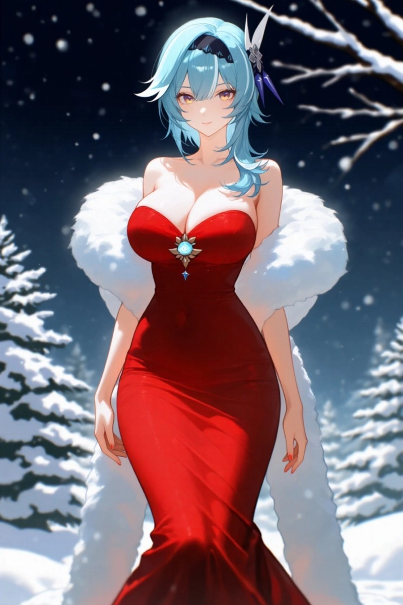 Ảnh ecchi anime cô gái tóc bạc váy đỏ sang trọng