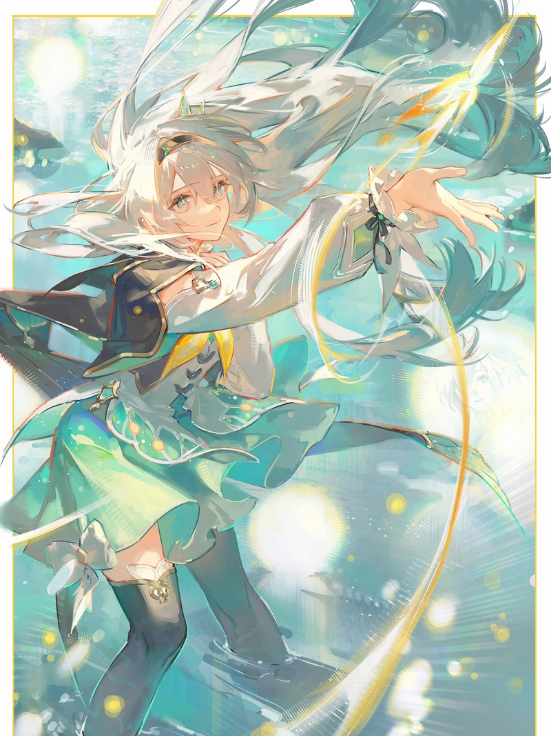 Ảnh nhân vật anime chàng trai tóc trắng trang phục xanh dương