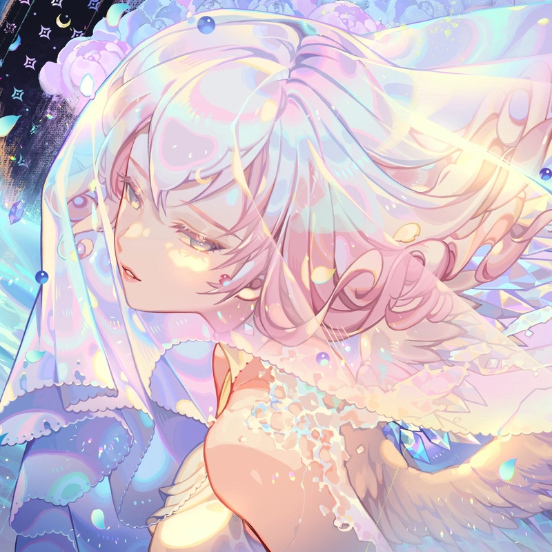 Ảnh nhân vật anime cô gái tóc hồng khung cảnh thần tiên