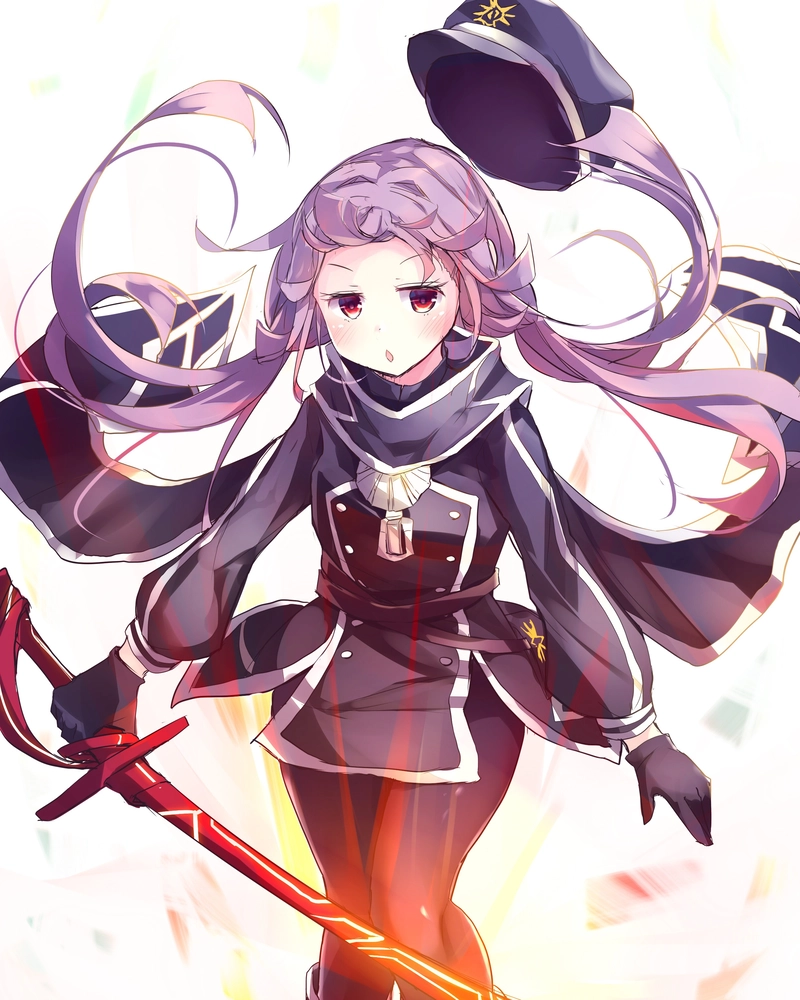 Ảnh nhân vật anime cô gái tóc tím cầm kiếm chiến đấu