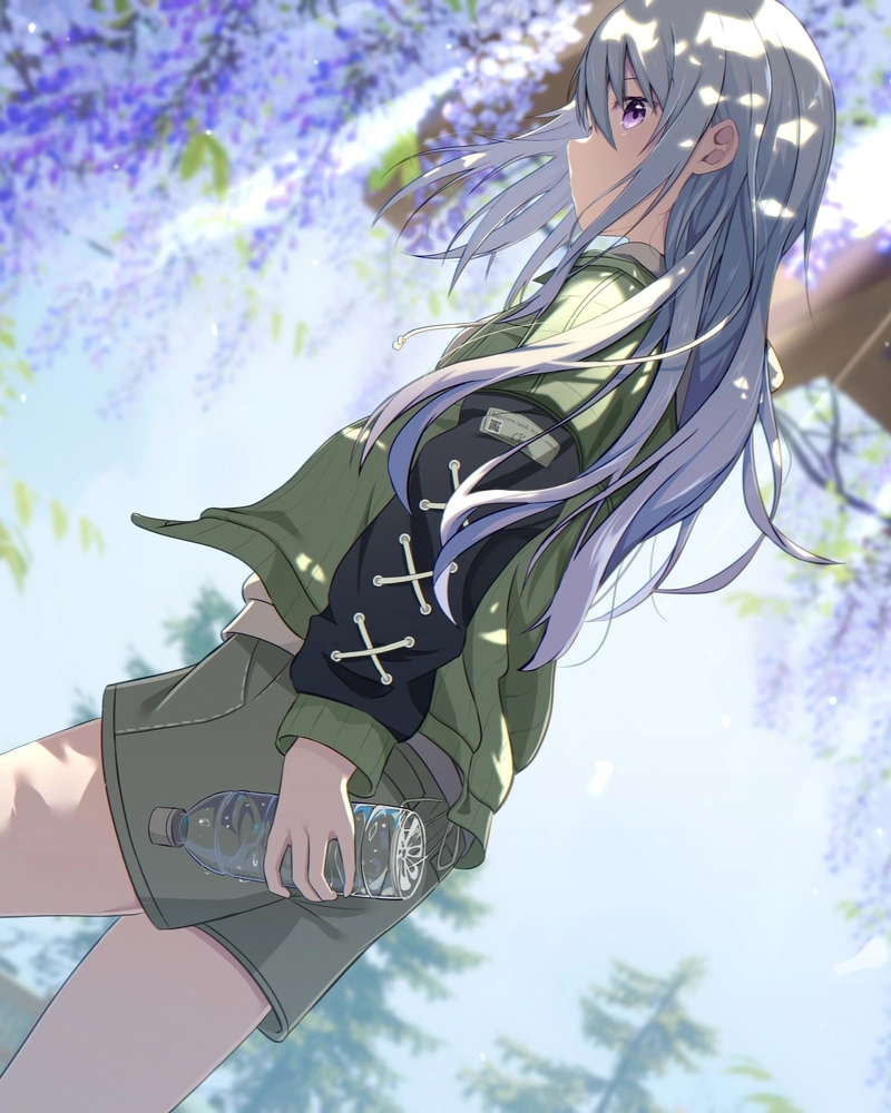 Cô gái anime nằm trên cỏ xanh đeo tai nghe