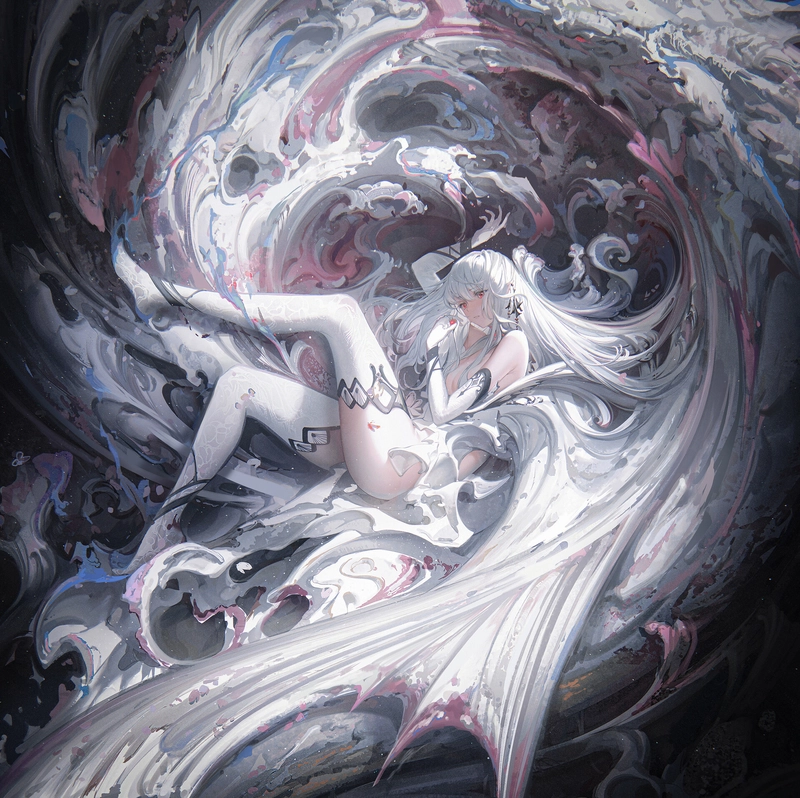 Cô gái anime nghệ thuật đen trắng trừu tượng đẹp