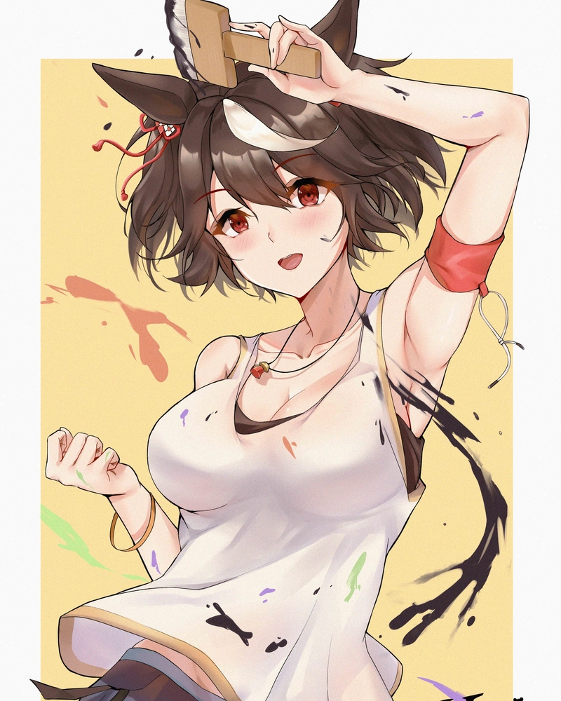 Cô gái anime tai thú tóc ngắn áo trắng xinh