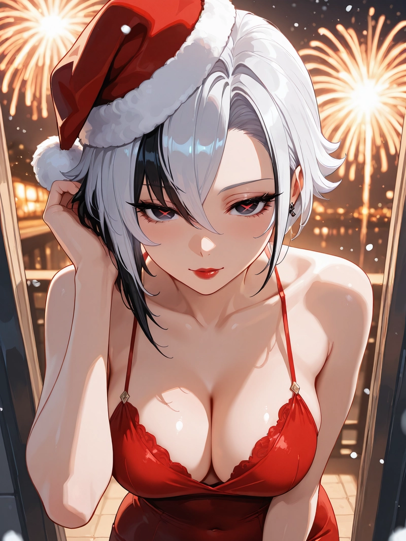 Cô gái anime tóc ngắn mặc bikini đỏ quyến rũ