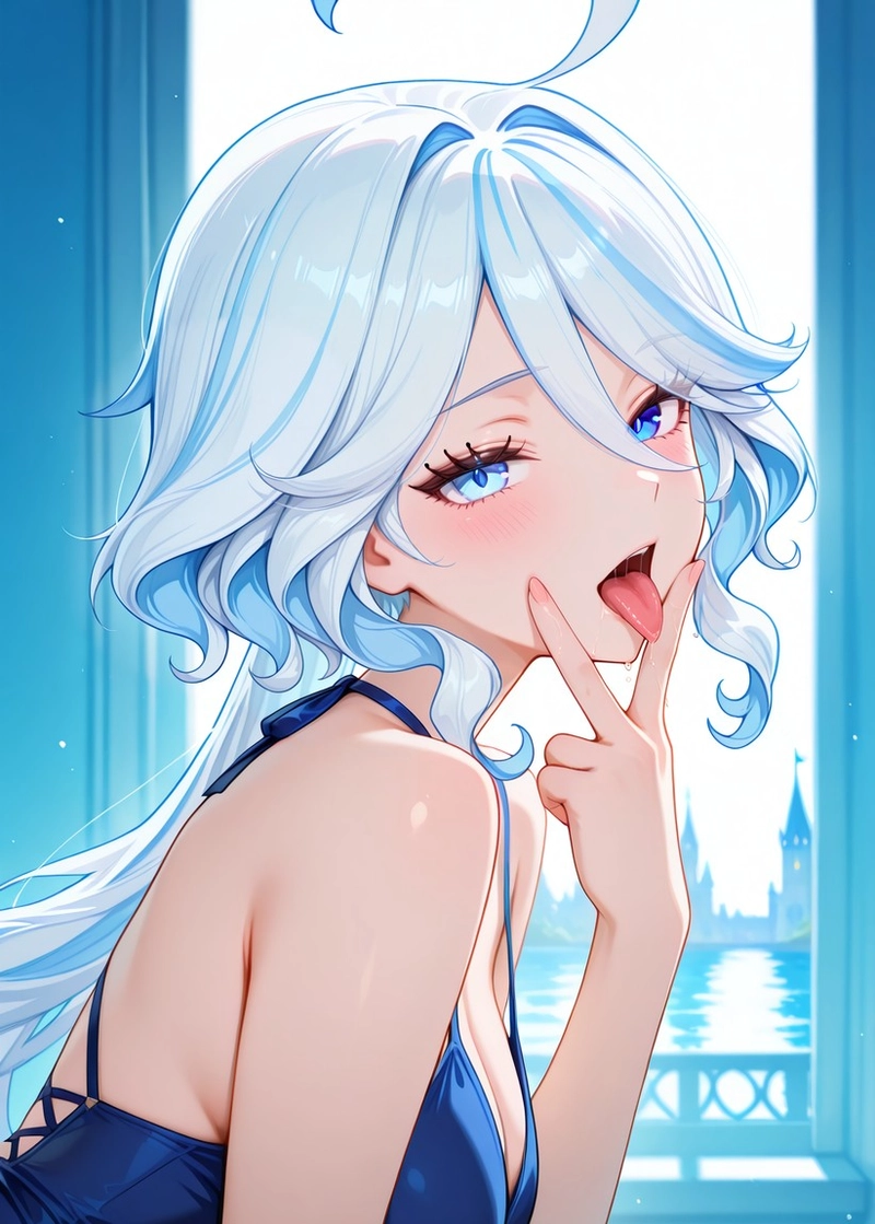 Genshin girl cute tóc trắng mắt hai màu tạo dáng dễ thương