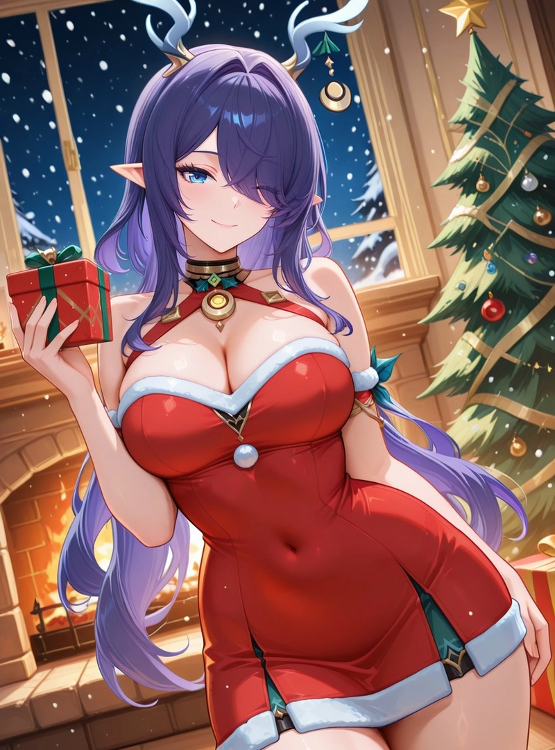 Hentai genshin Raiden Shogun mặc váy đỏ giáng sinh quyến rũ