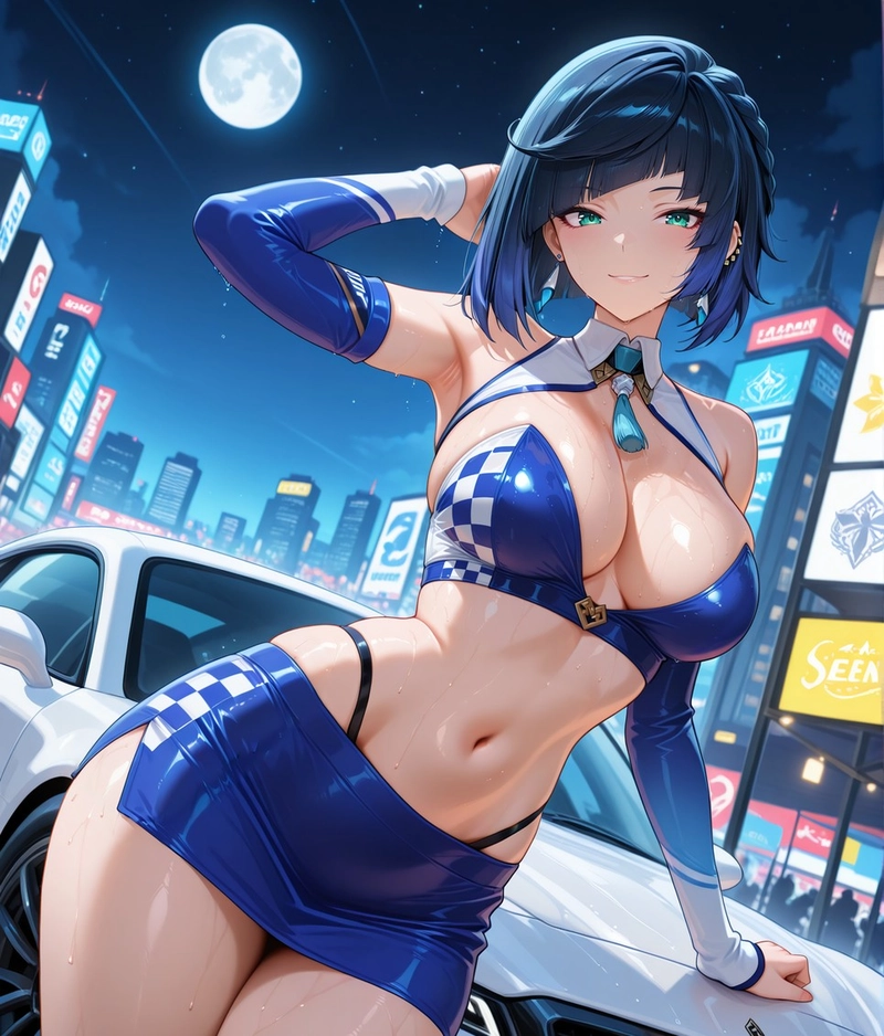 Hentai genshin Yelan mặc trang phục đua xe màu xanh dương
