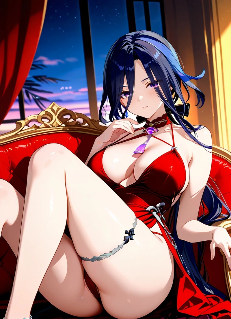 Hentai genshin cô gái tóc đen mặc váy đỏ xẻ cao