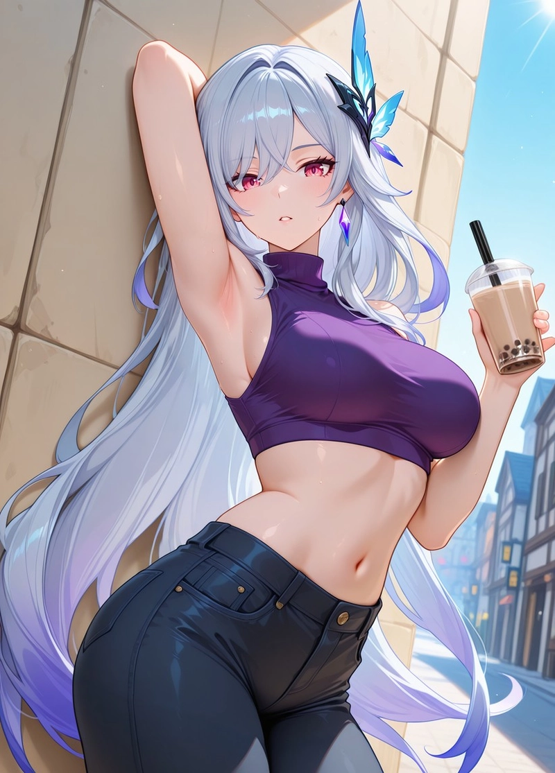 Hentai genshin cô gái tóc trắng mặc đồ tập thể thao