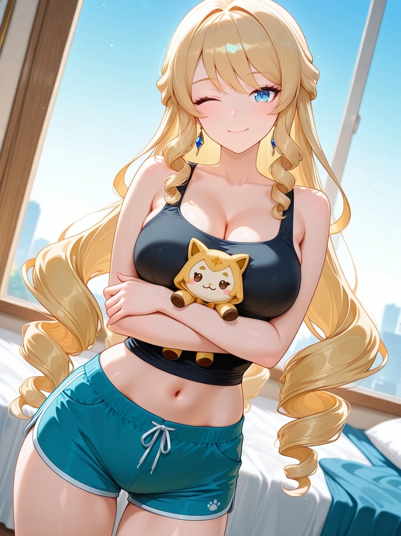 Hentai genshin cô gái tóc vàng mặc đồ tập gym ngắn