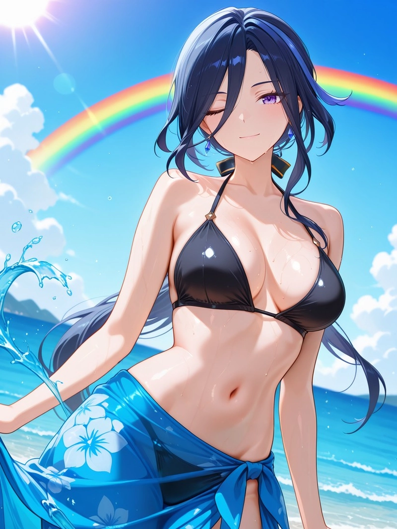 Hentai genshin nhân vật tóc ngắn mặc bikini đen gợi cảm