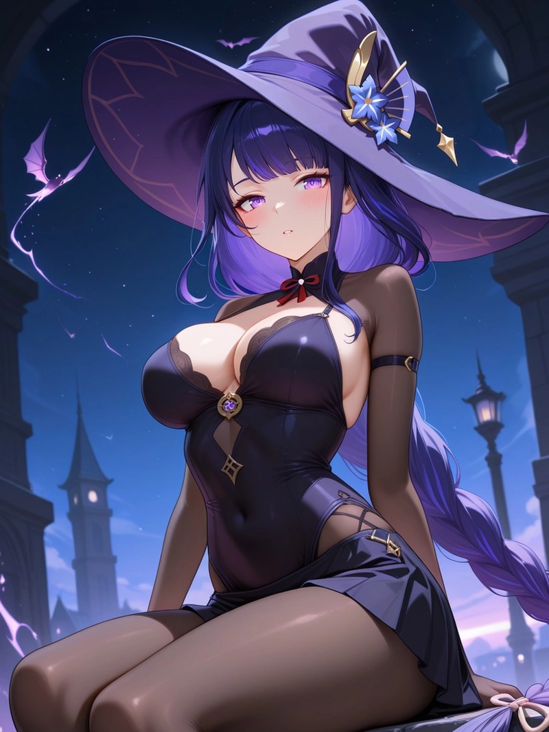 Hentai genshin phù thủy tím ngồi tạo dáng trong đêm tối