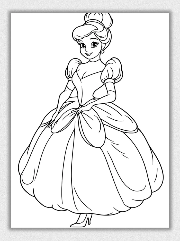 Hình tô màu công chúa váy phồng phong cách cổ tích đẹp