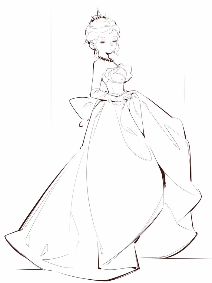 Hình vẽ nét đơn giản công chúa váy xòe dễ vẽ theo