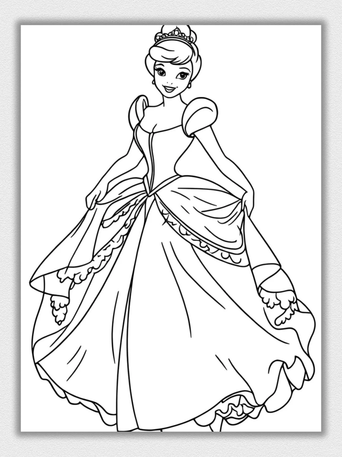 Tranh nét đứt công chúa mặc váy dạ hội lộng lẫy đẹp