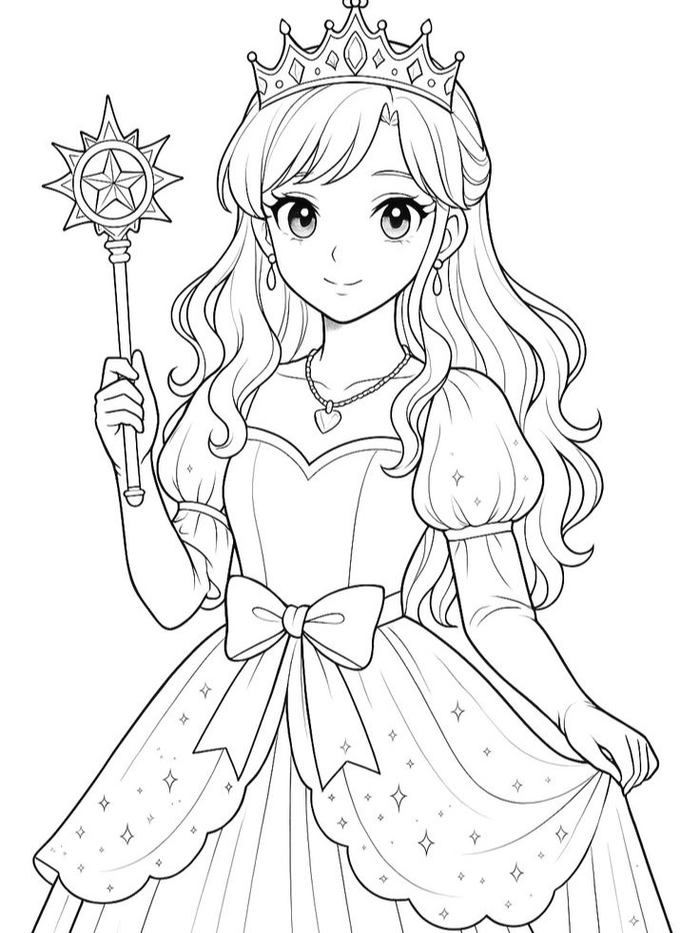 Vẽ công chúa anime cầm gậy phép thuật tỏa sáng rực rỡ