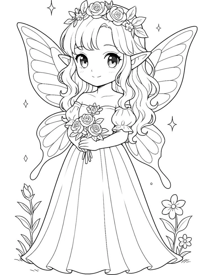 Vẽ công chúa anime có đôi cánh tiên nữ xinh xắn mộng mơ
