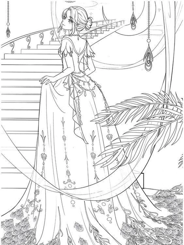 Vẽ công chúa anime đứng trên ban công cung điện nguy nga