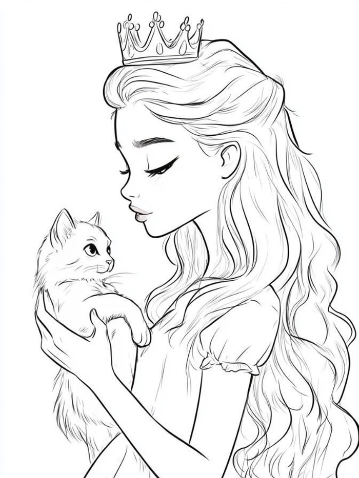 Vẽ công chúa anime góc nghiêng ôm thú cưng nhỏ nhắn xinh