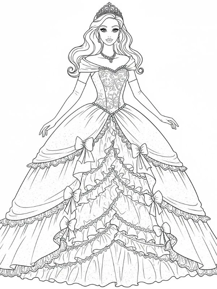 Vẽ công chúa anime váy bồng bềnh chi tiết cầu kỳ lộng lẫy